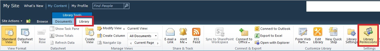 My Site Menu banner pictured with the "library" tab circled